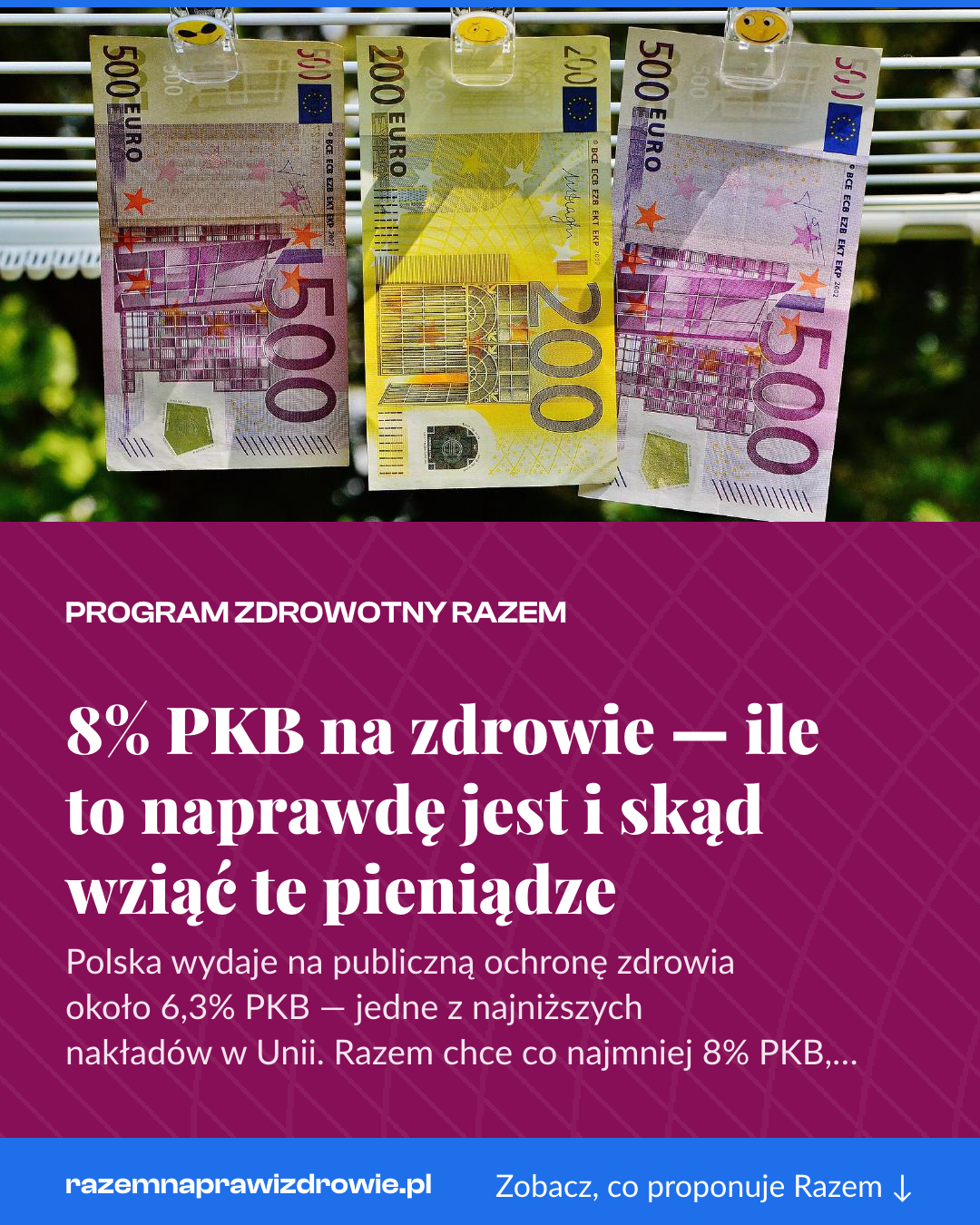 Grafika pionowa do udostępnienia: 8% PKB na zdrowie — ile to naprawdę jest i skąd wziąć te pieniądze