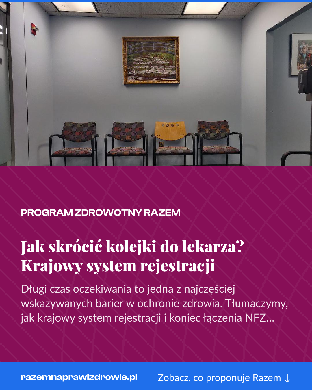 Grafika pionowa do udostępnienia: Jak skrócić kolejki do lekarza? Krajowy system rejestracji