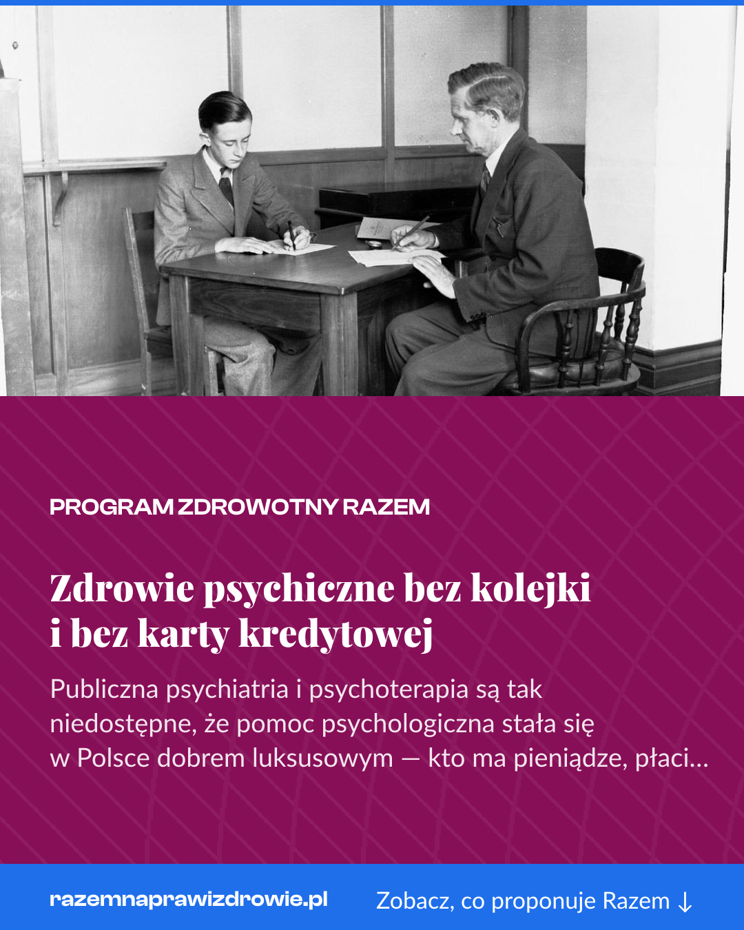 Grafika pionowa do udostępnienia: Zdrowie psychiczne bez kolejki i bez karty kredytowej