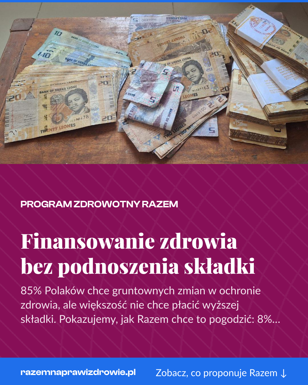Grafika pionowa do udostępnienia: Finansowanie zdrowia bez podnoszenia składki