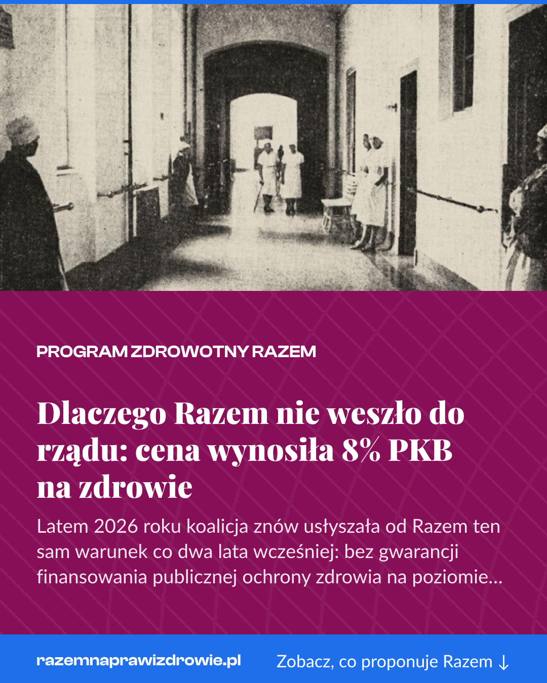 Grafika pionowa do udostępnienia: Dlaczego Razem nie weszło do rządu: cena wynosiła 8% PKB na zdrowie
