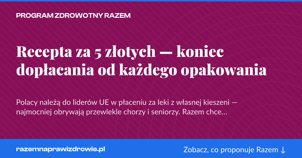 Karta social do udostępnienia: Recepta za 5 złotych — koniec dopłacania od każdego opakowania