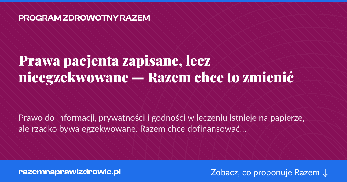 Karta social do udostępnienia: Prawa pacjenta zapisane, lecz nieegzekwowane — Razem chce to zmienić