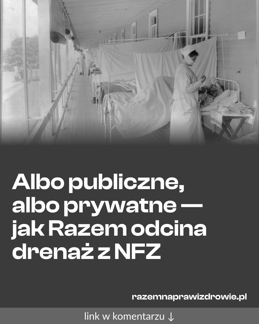 Grafika do udostępnienia: Albo publiczne, albo prywatne — jak Razem odcina drenaż z NFZ